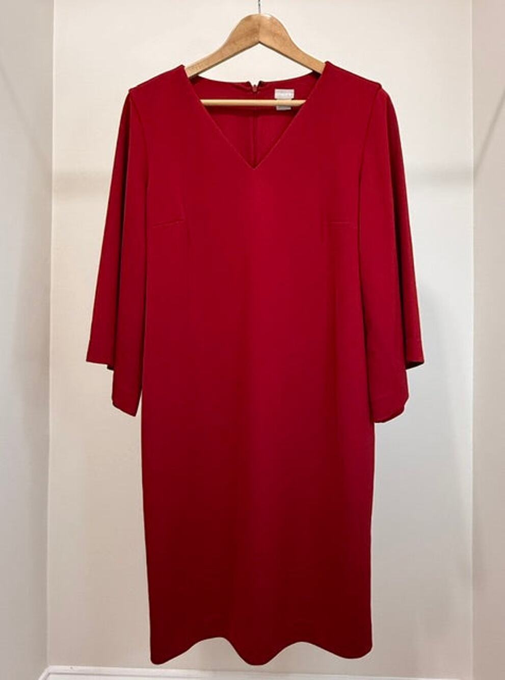 Chico's Bell Sleeve V Neck Dress Deep Red Sz2 12/14